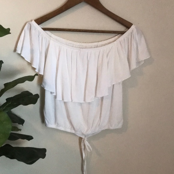 Mossimo White Ruffle Embroider Crop Top size M - Picture 5 of 8